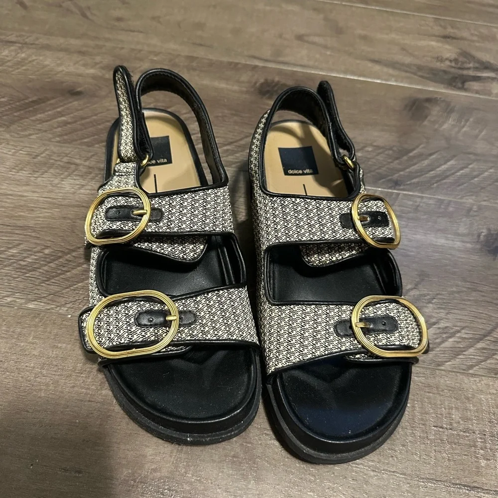 Dolce Vita Starla Sandals Black Natural Raffia 8.5